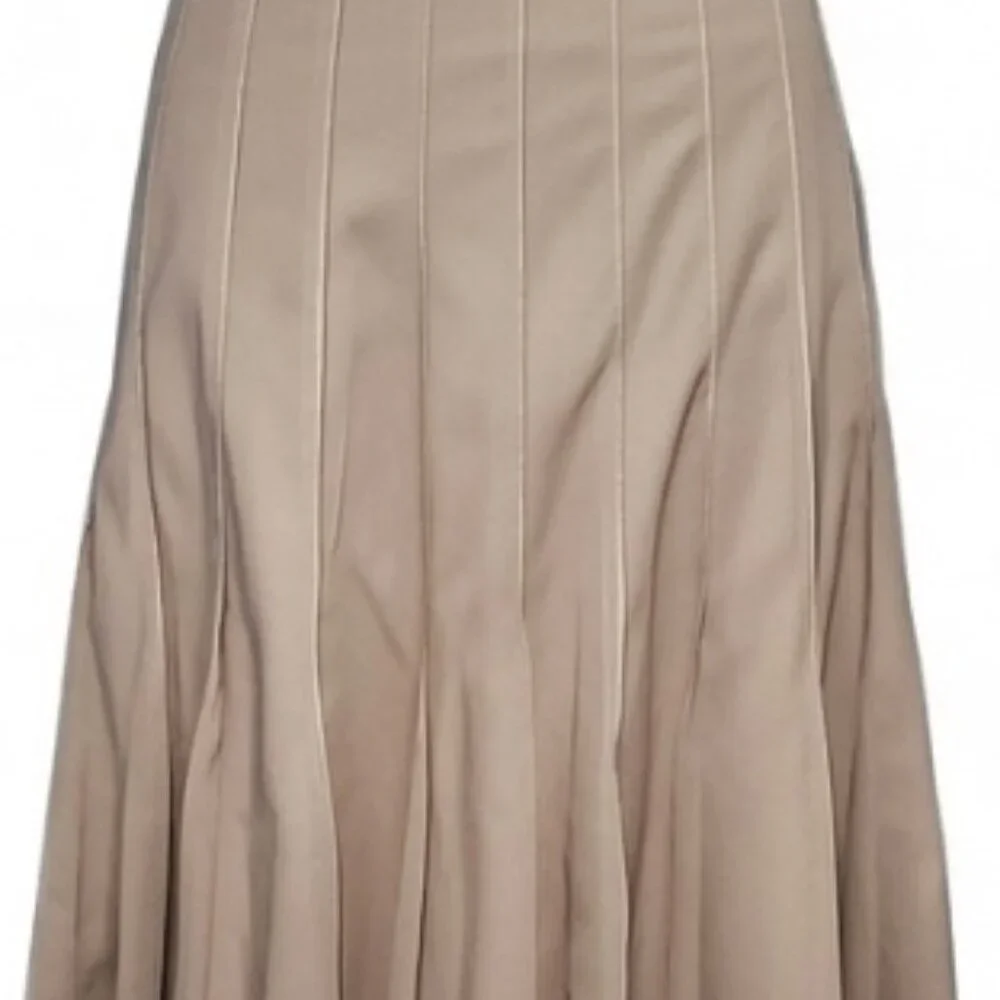 Lena Gabrielle NY pleated skirt knife-pleat khaki, beige,  A-line swing boho - Picture 4 of 9